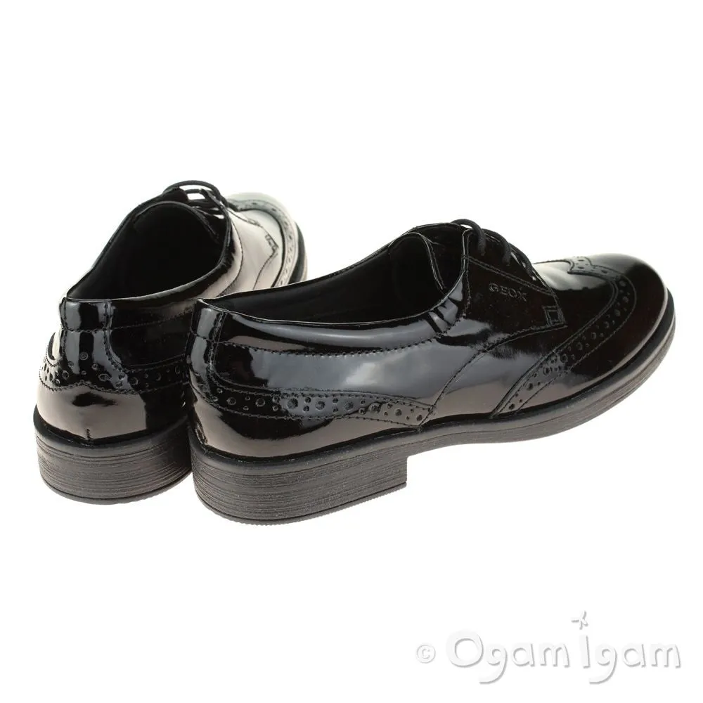 Geox Agata Brogue Girls Black Patent School Shoe