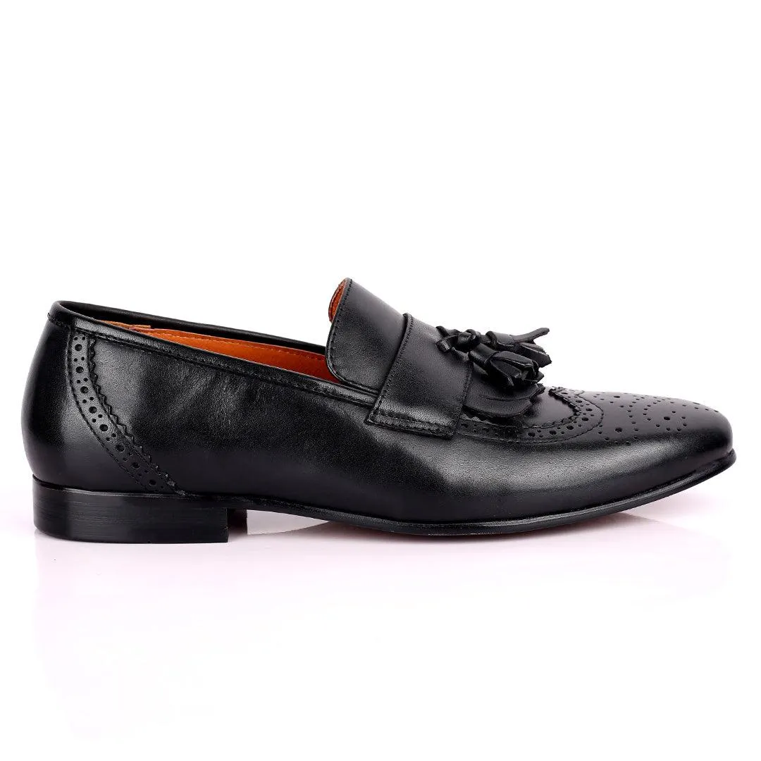 Gian Black Classic Tassel And Croc Designed Leather Shoe