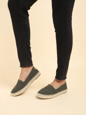 Green Canvas Espadrille With Contrast Jute Sole Loafers (TC-RS3660-GRN)