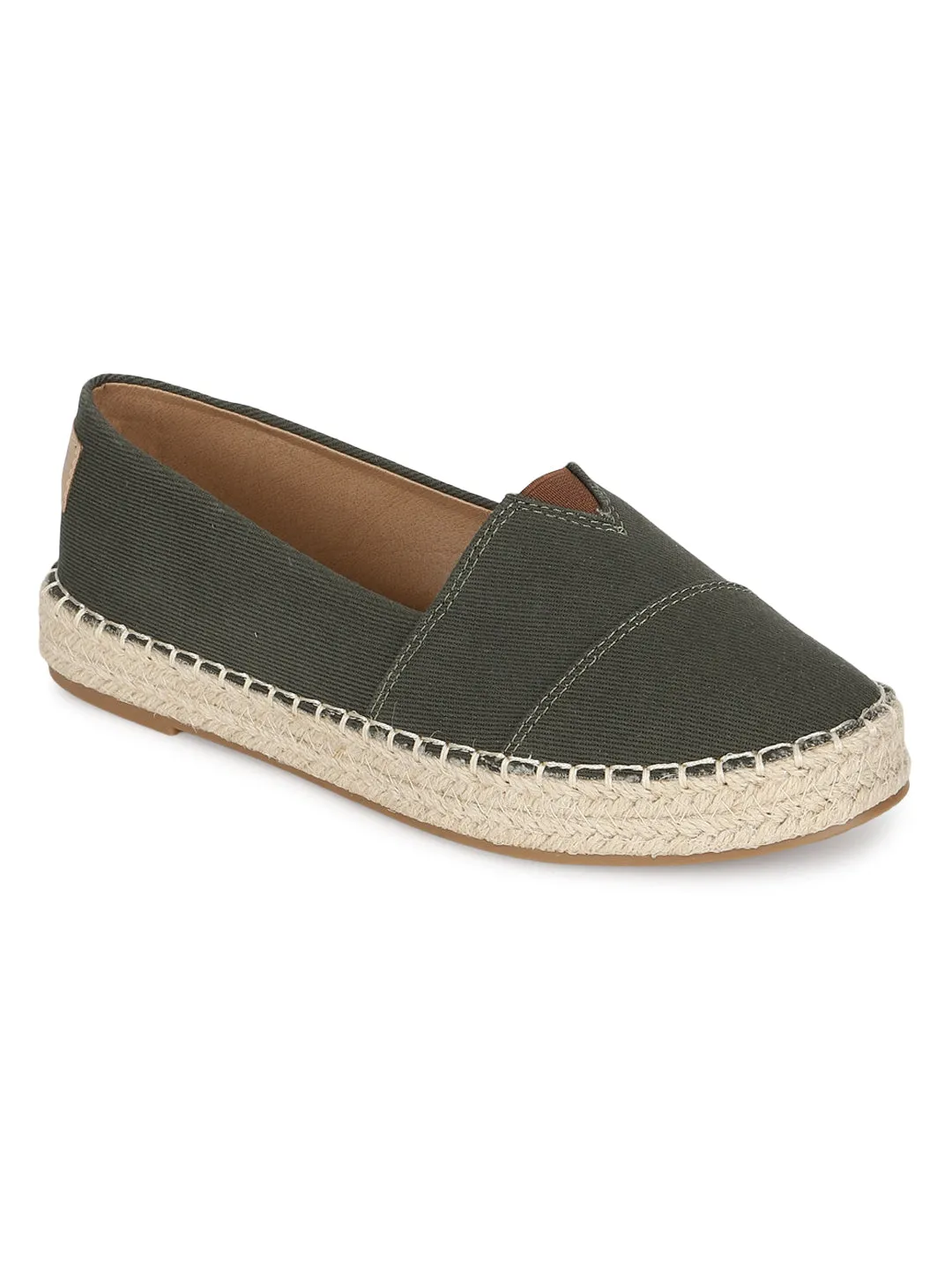 Green Canvas Espadrille With Contrast Jute Sole Loafers (TC-RS3660-GRN)