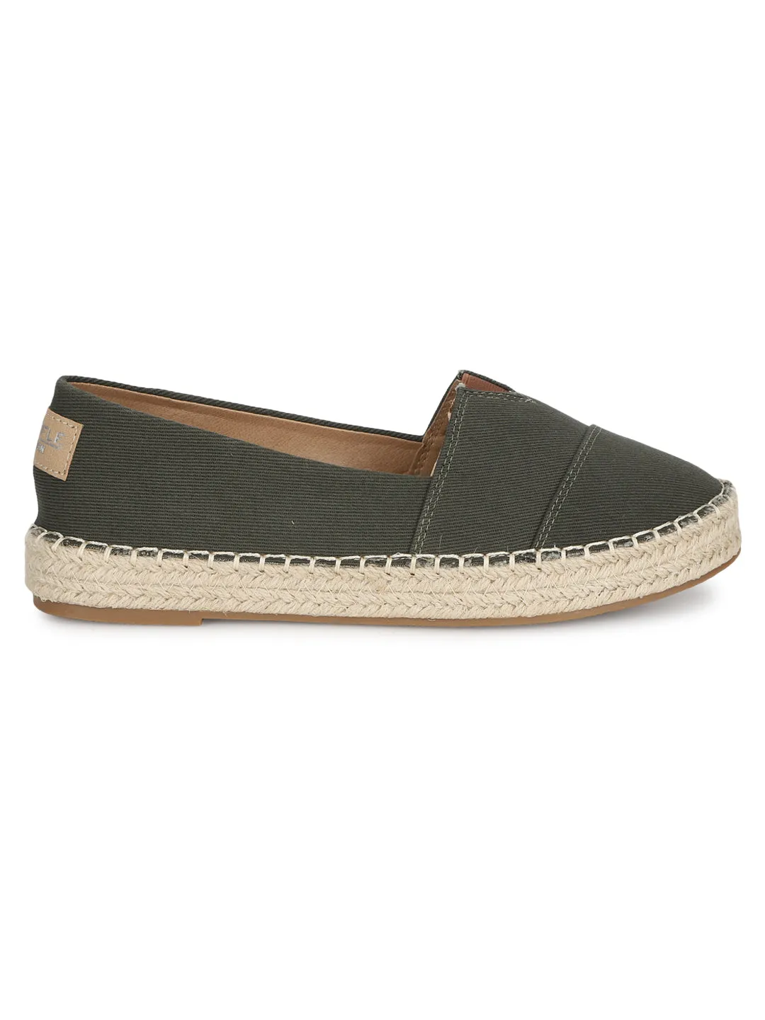 Green Canvas Espadrille With Contrast Jute Sole Loafers (TC-RS3660-GRN)