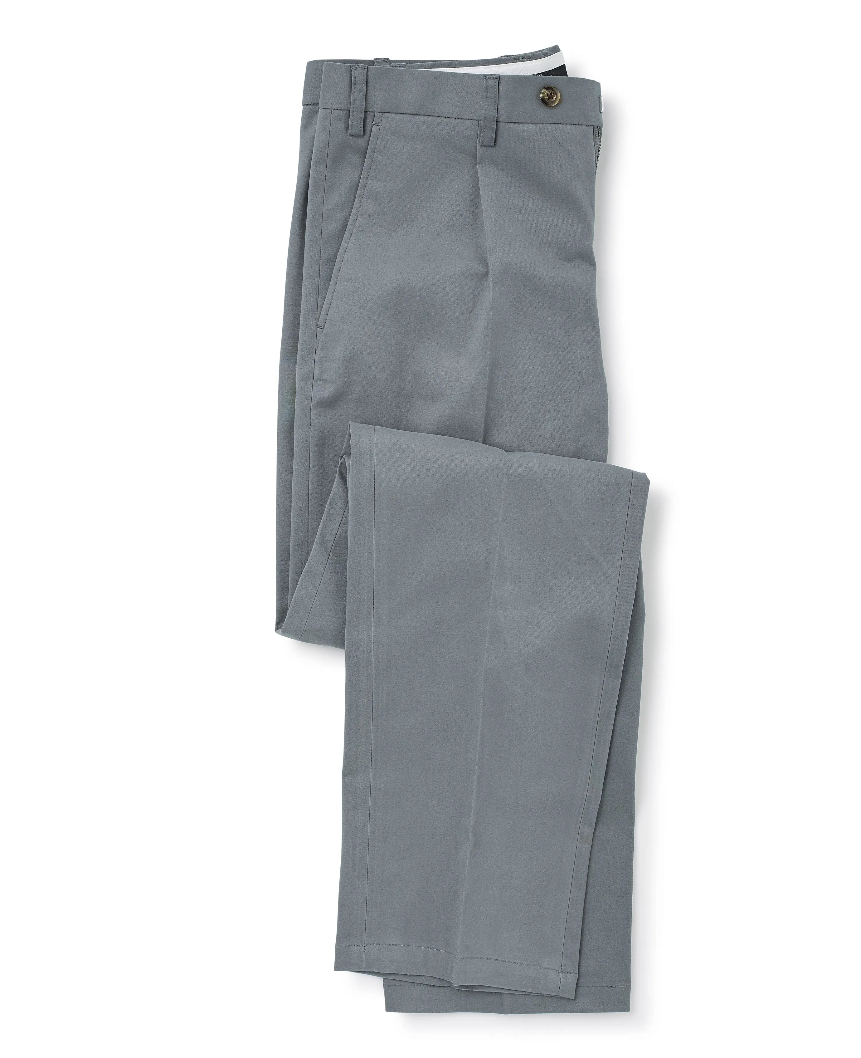 Grey Stretch Cotton Classic Fit Pleated Chinos