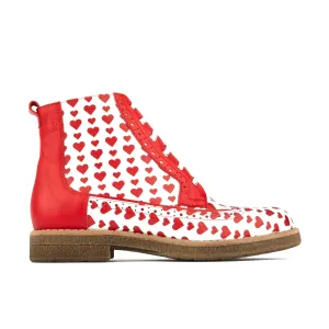 Hatter - Love Struck - Women's ankle boot with red hearts print on white leather