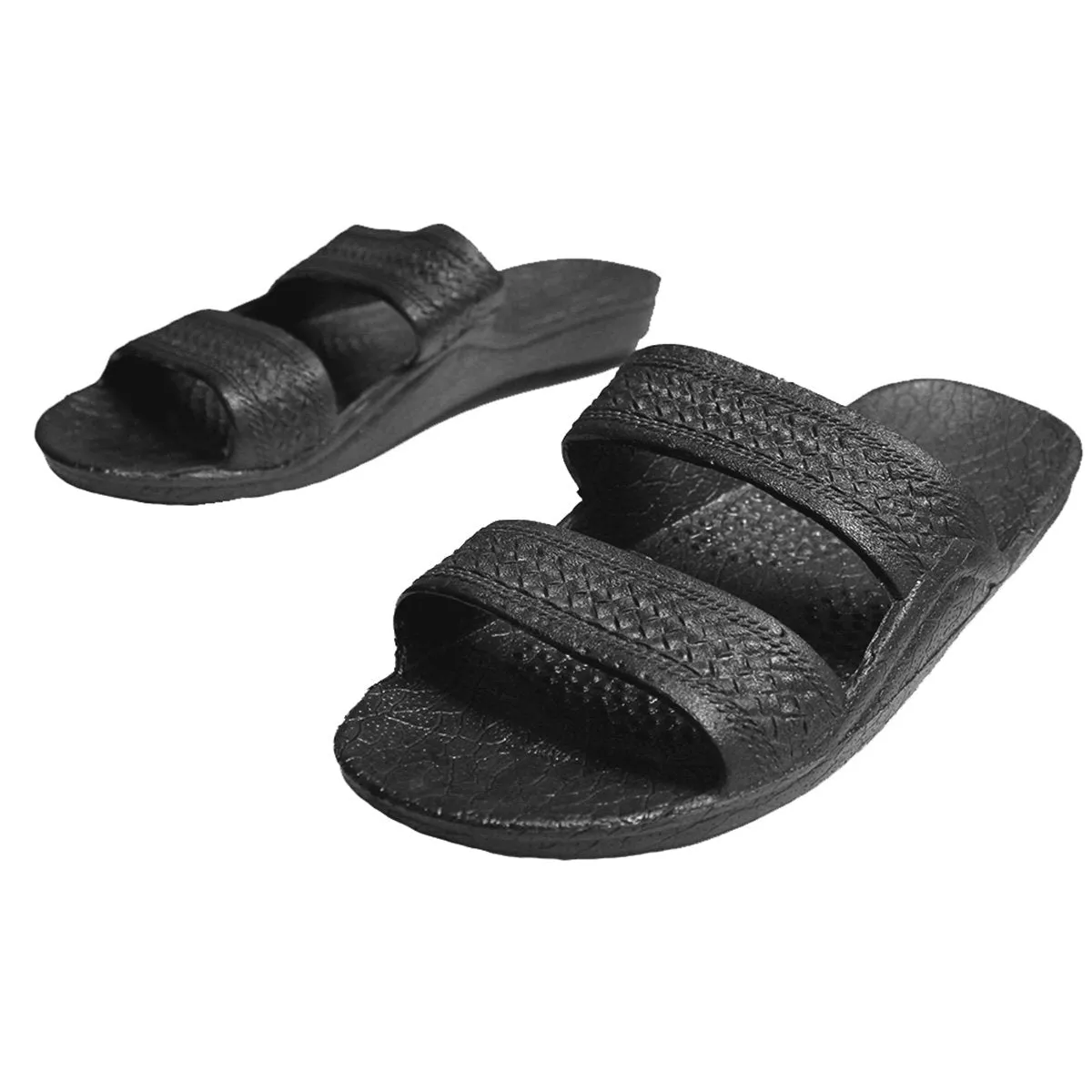 Hawaii Black Sandal | Open Toe Double Strap Hawaiian Slides