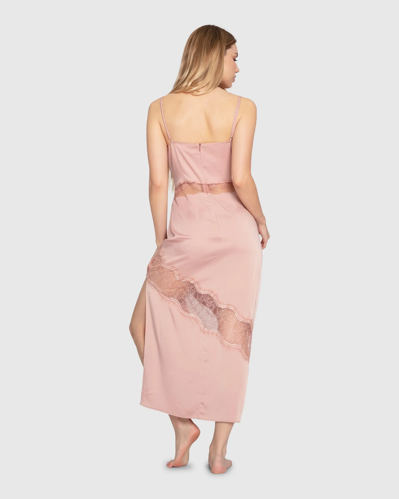 Heavenly Bodies Lace Slip Dress - Rose