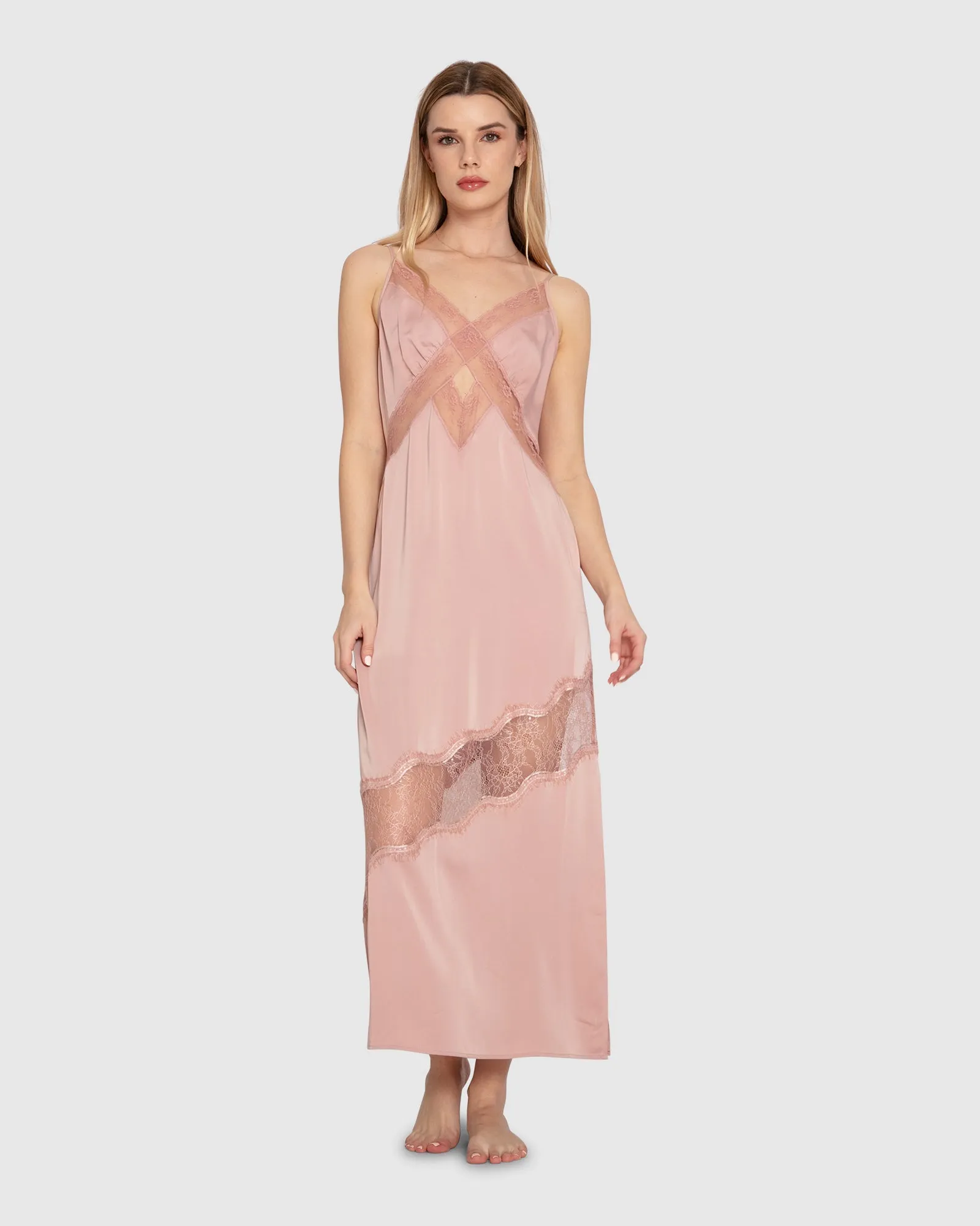 Heavenly Bodies Lace Slip Dress - Rose