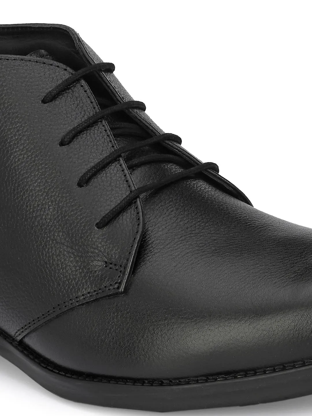 Hitz Men's Black Leather Ankle Shoes with Laces