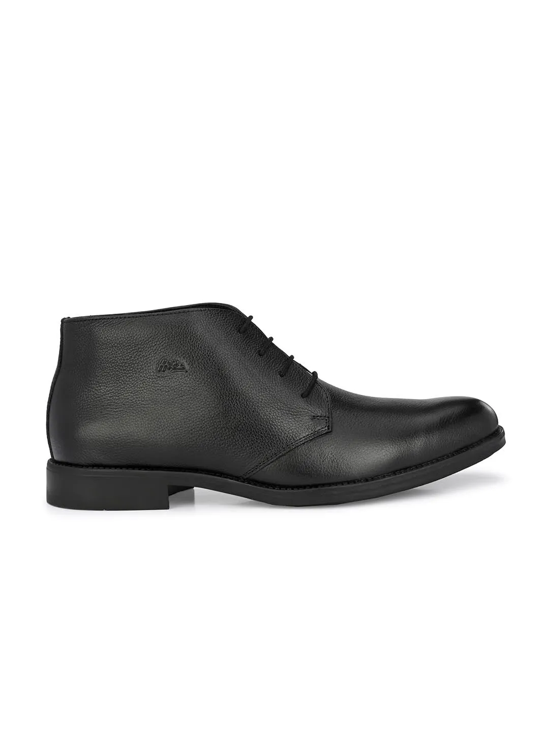 Hitz Men's Black Leather Ankle Shoes with Laces