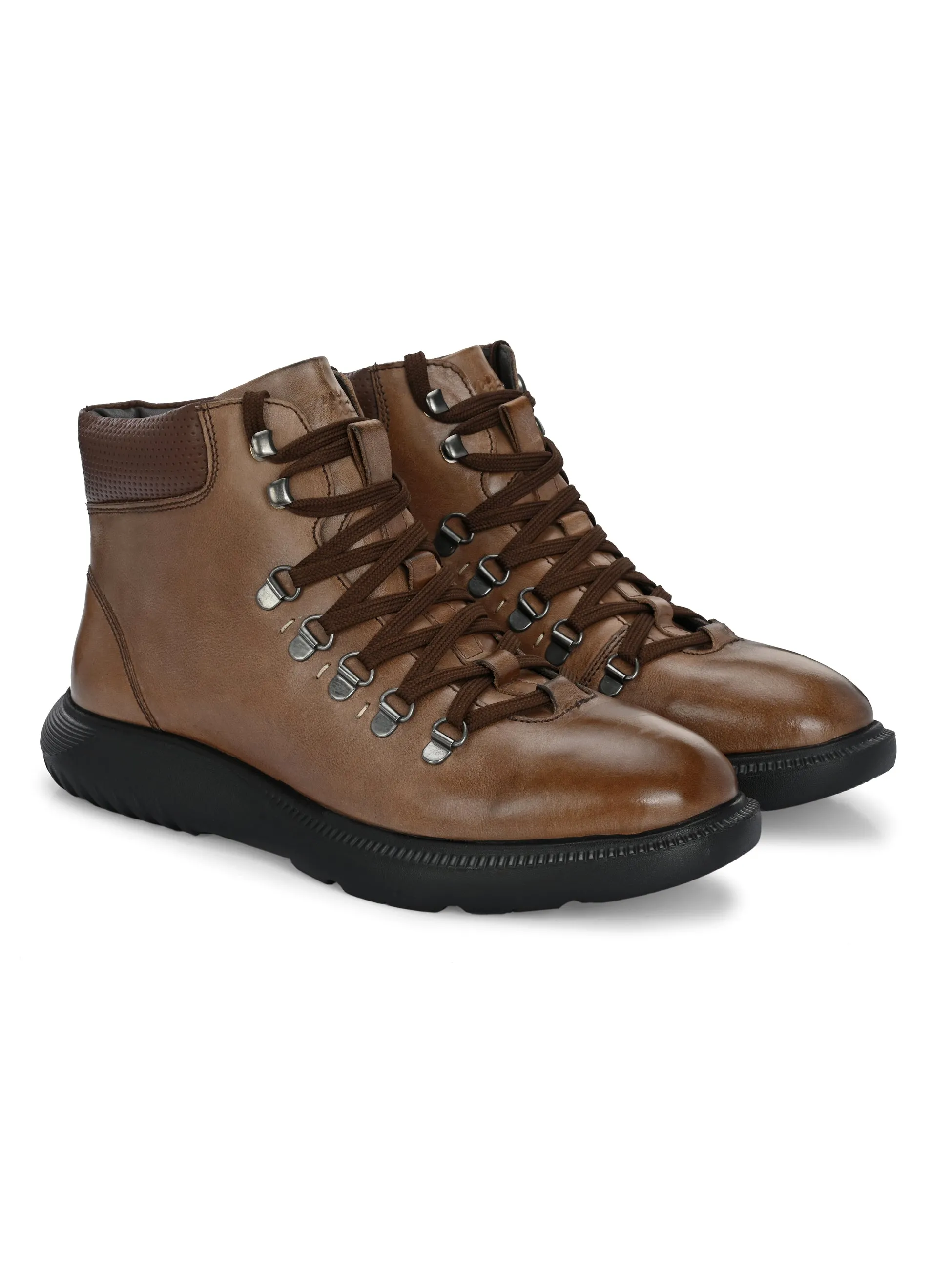 Hitz Men's Tan Leather Casual Lace Up Boots