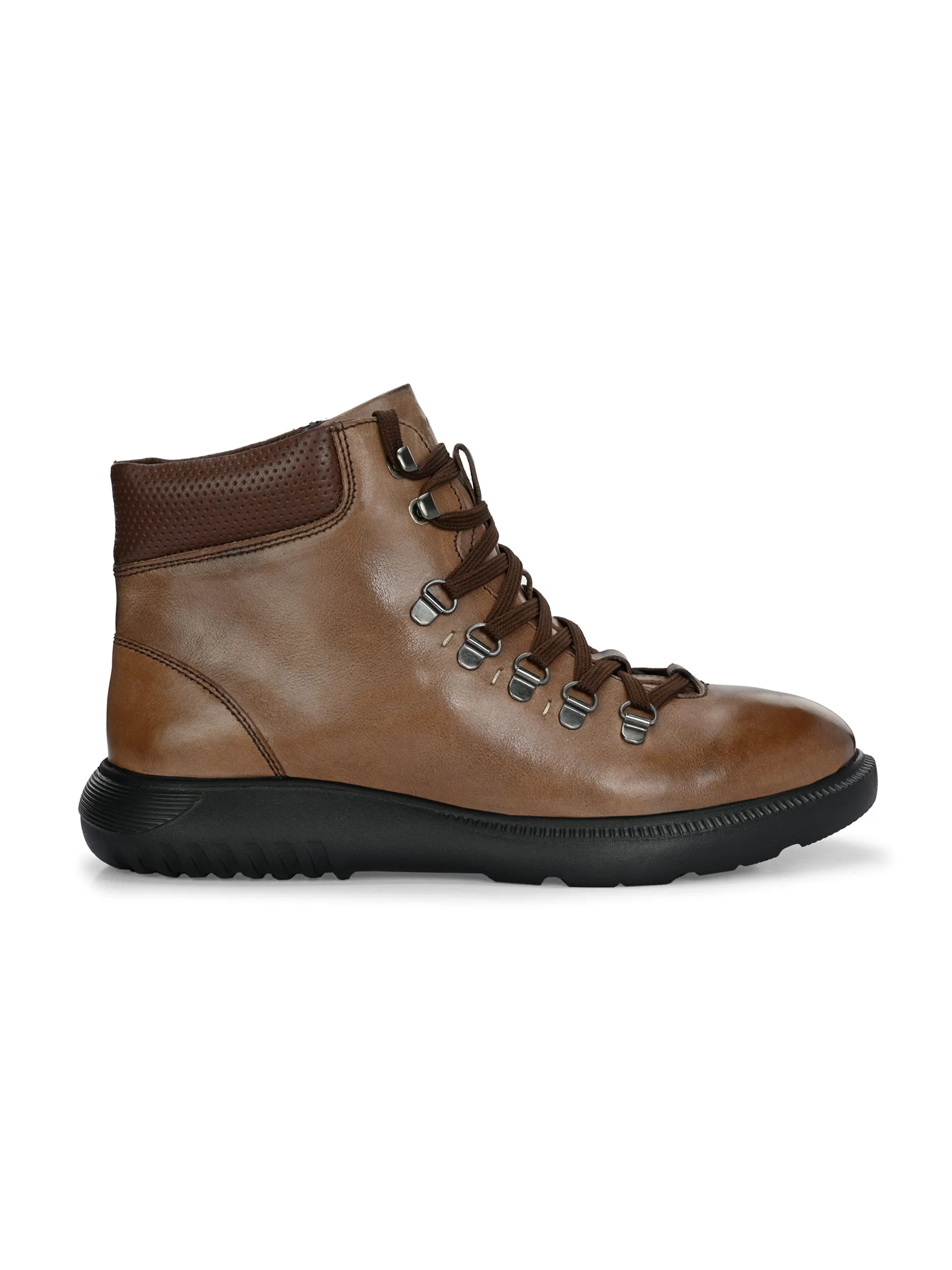 Hitz Men's Tan Leather Casual Lace Up Boots