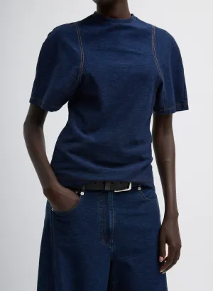 Indigo Barre Denim Knit Sculpted Shrunken T-Shirt