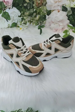 Jayden Green and Cream Chunky Trainers