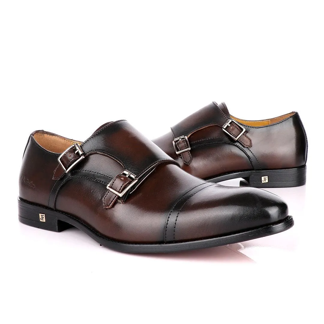 John Foster Double Monk Strap Coffee With Black Touch Leather Shoe