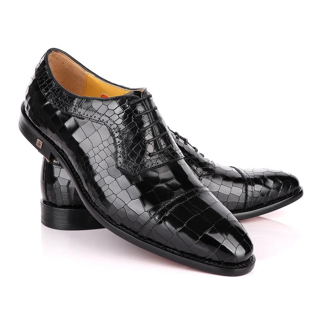 John Foster Full Wetlips Croc Oxford Black Shoe.