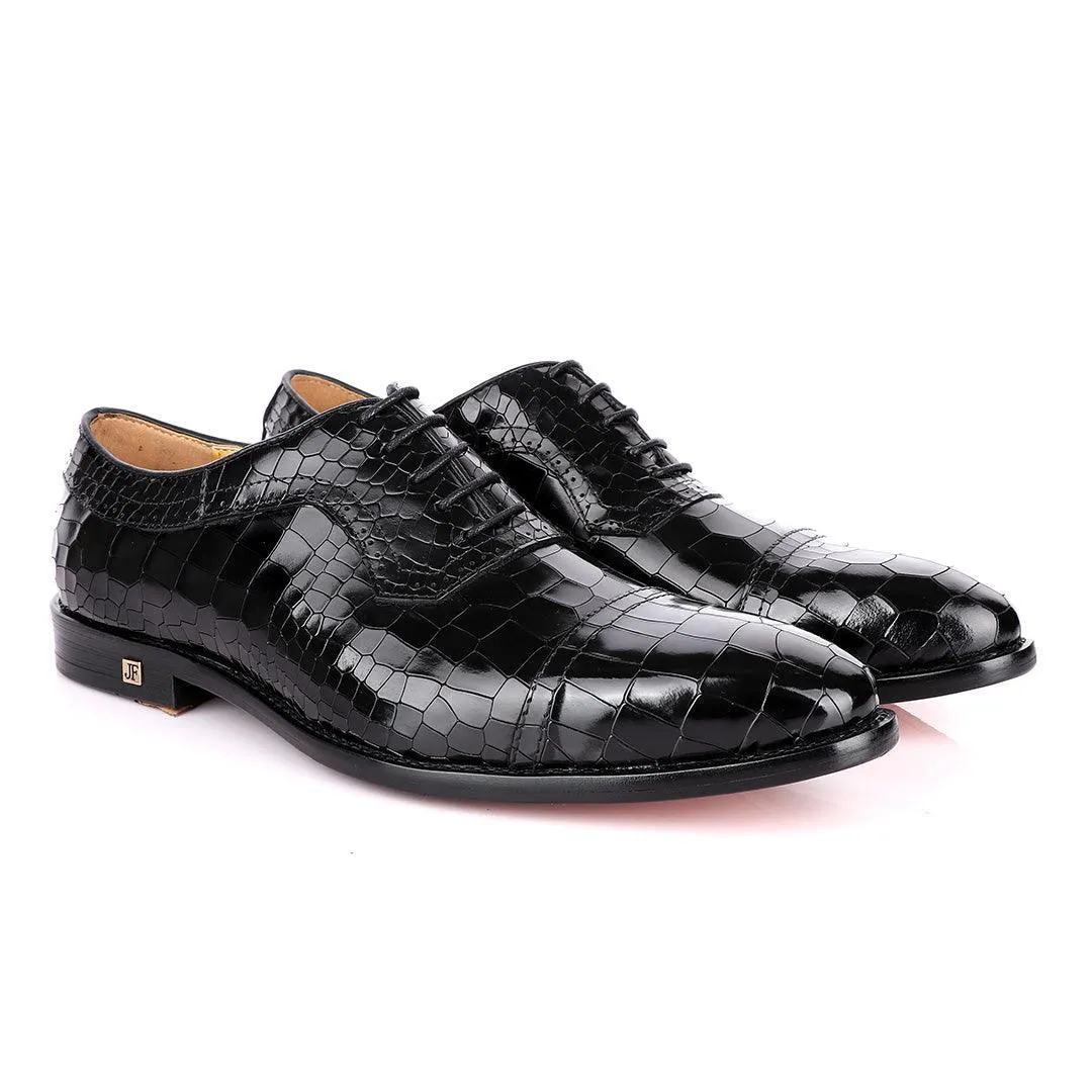 John Foster Full Wetlips Croc Oxford Black Shoe.