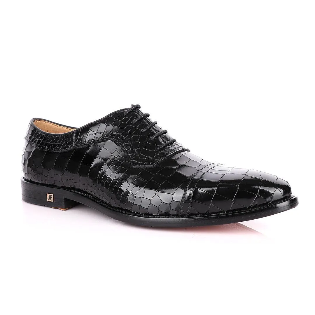 John Foster Full Wetlips Croc Oxford Black Shoe.