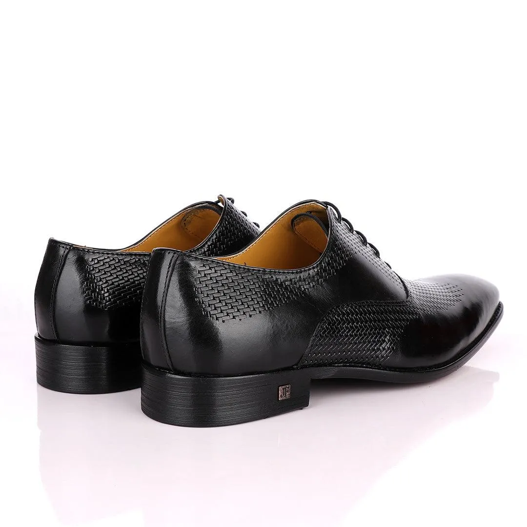 John Foster Half Basket Pattern Black Lace Up Loafers Shoe