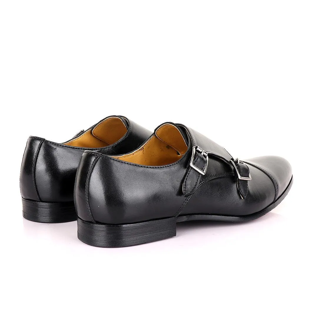 John Mendson Classic Double Strap Black Leather Shoe