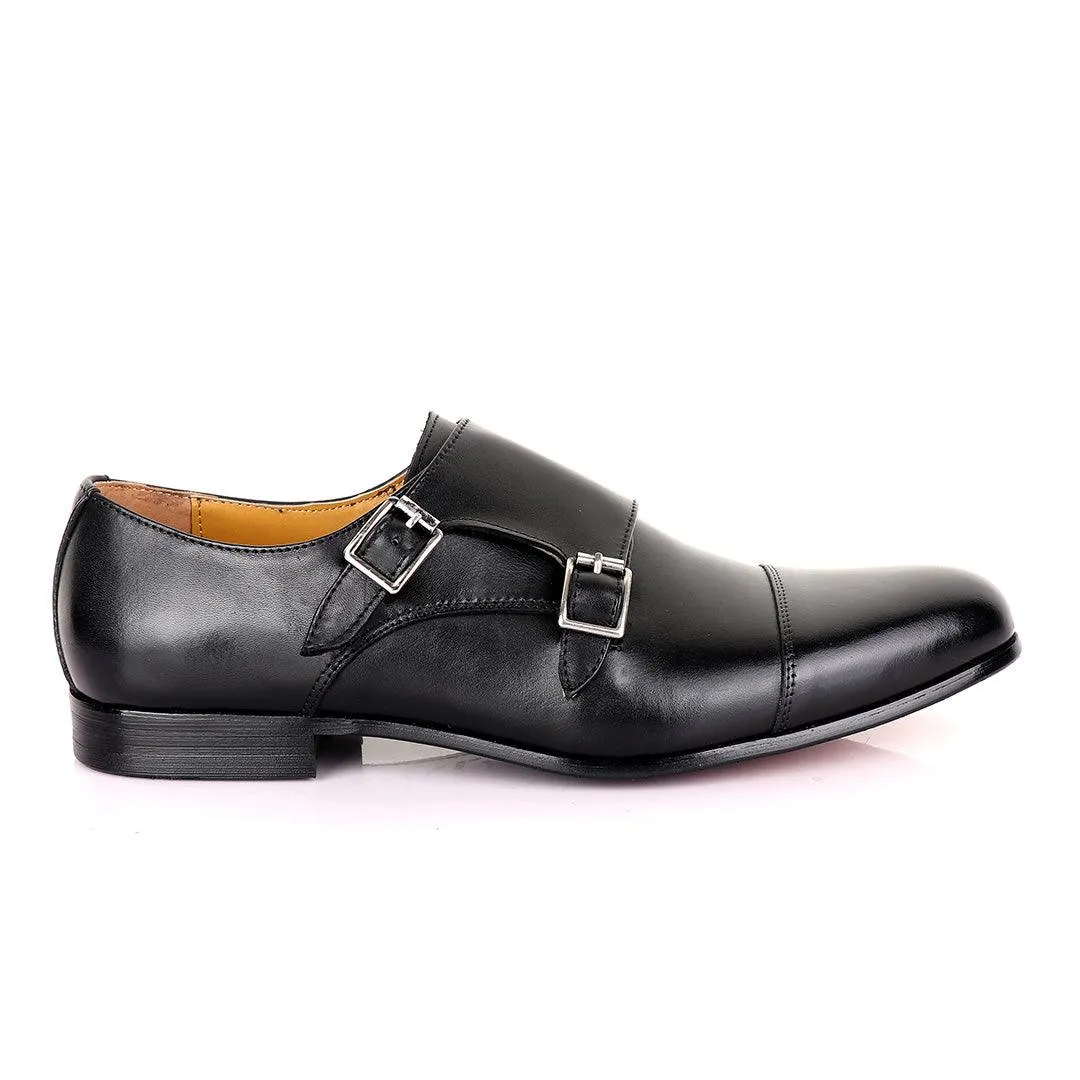 John Mendson Classic Double Strap Black Leather Shoe