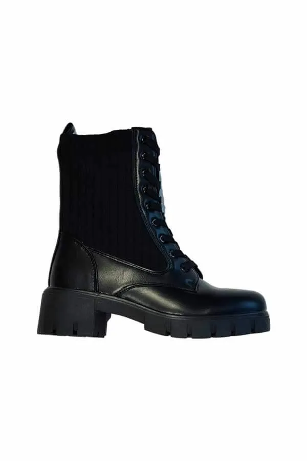 Knit Panel Combat Boot