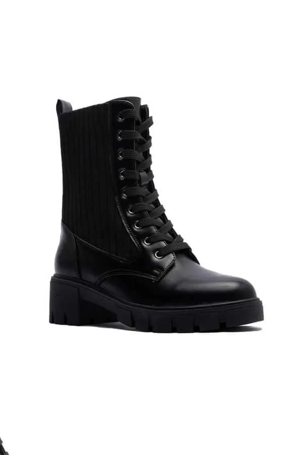 Knit Panel Combat Boot