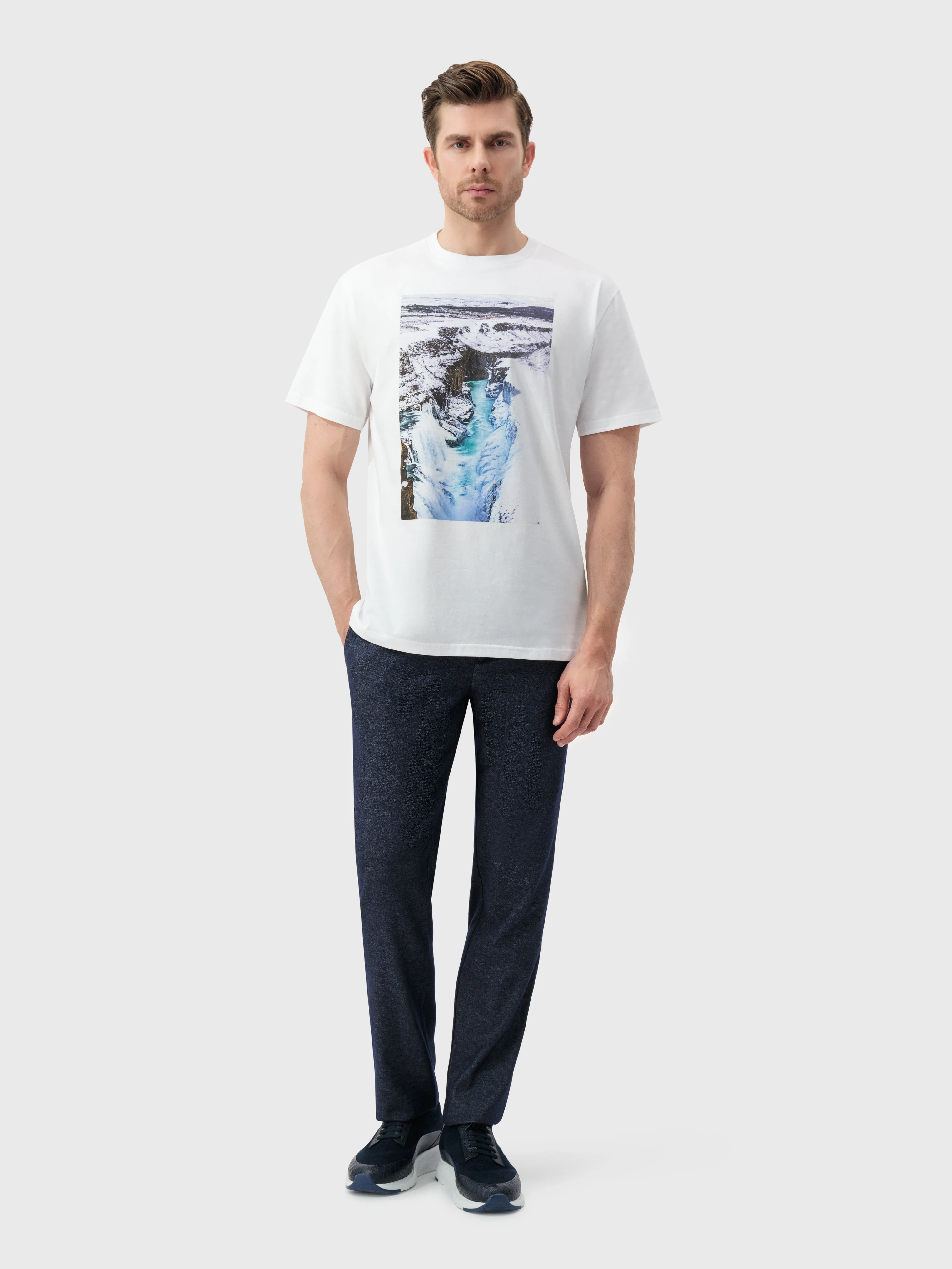 Knit T-Shirt with Waterfall Graphic White