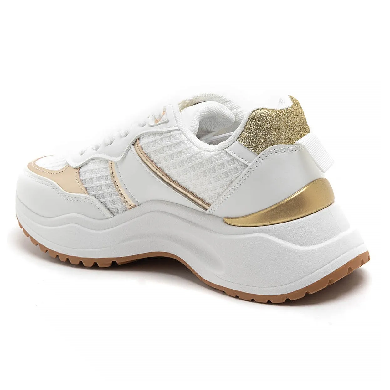 LILAH WHITE AND GOLD CHUNKY TRAINERS