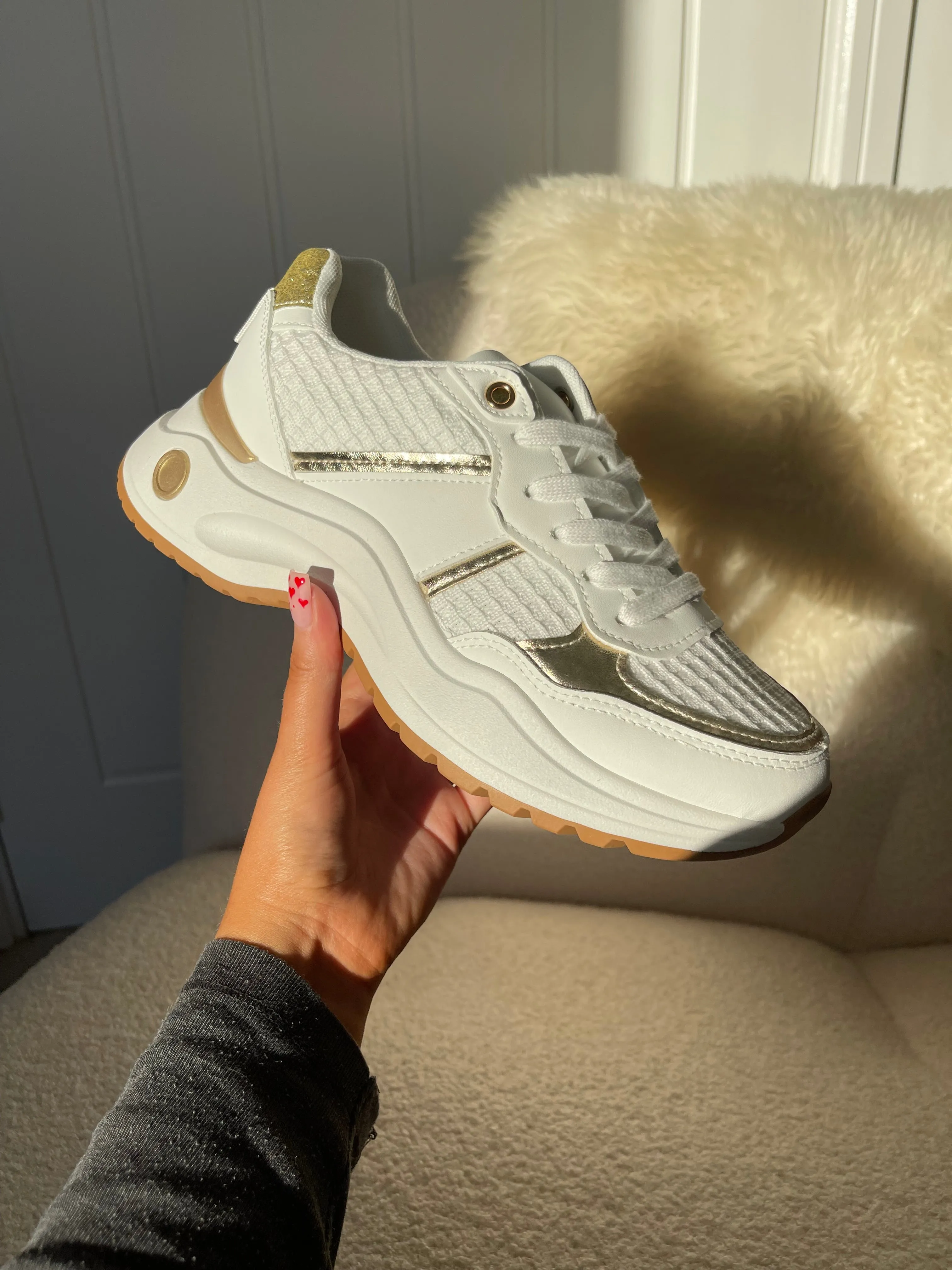 LILAH WHITE AND GOLD CHUNKY TRAINERS