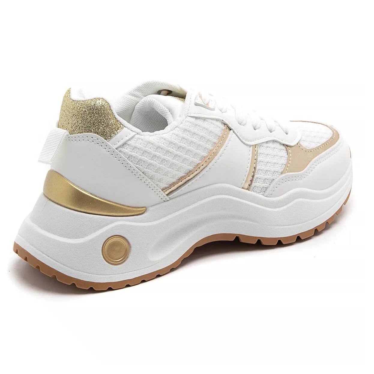 LILAH WHITE AND GOLD CHUNKY TRAINERS