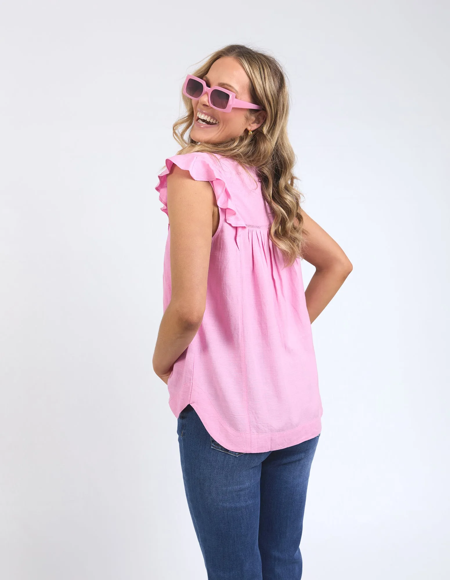 Market Lace Trim Blouse Pretty Pink