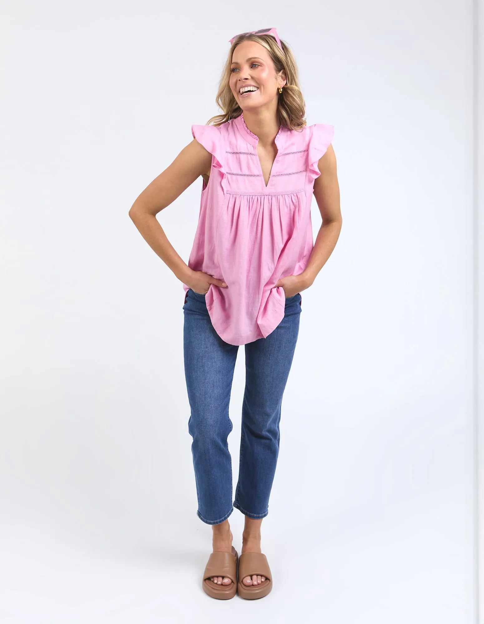 Market Lace Trim Blouse Pretty Pink