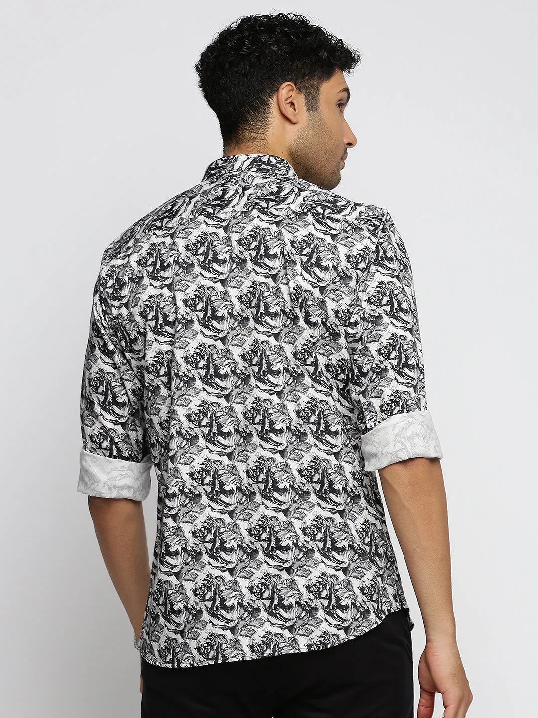 Men Black Spread Collar Abstract Shirt