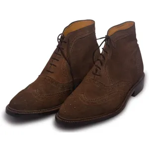 Men Brown Ankle Lace Up Suede Leather Boots