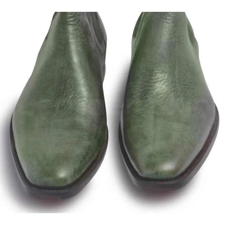 Men Chelsea Army Green Genuine Leather Boots