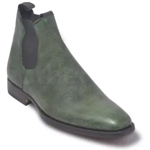 Men Chelsea Army Green Genuine Leather Boots