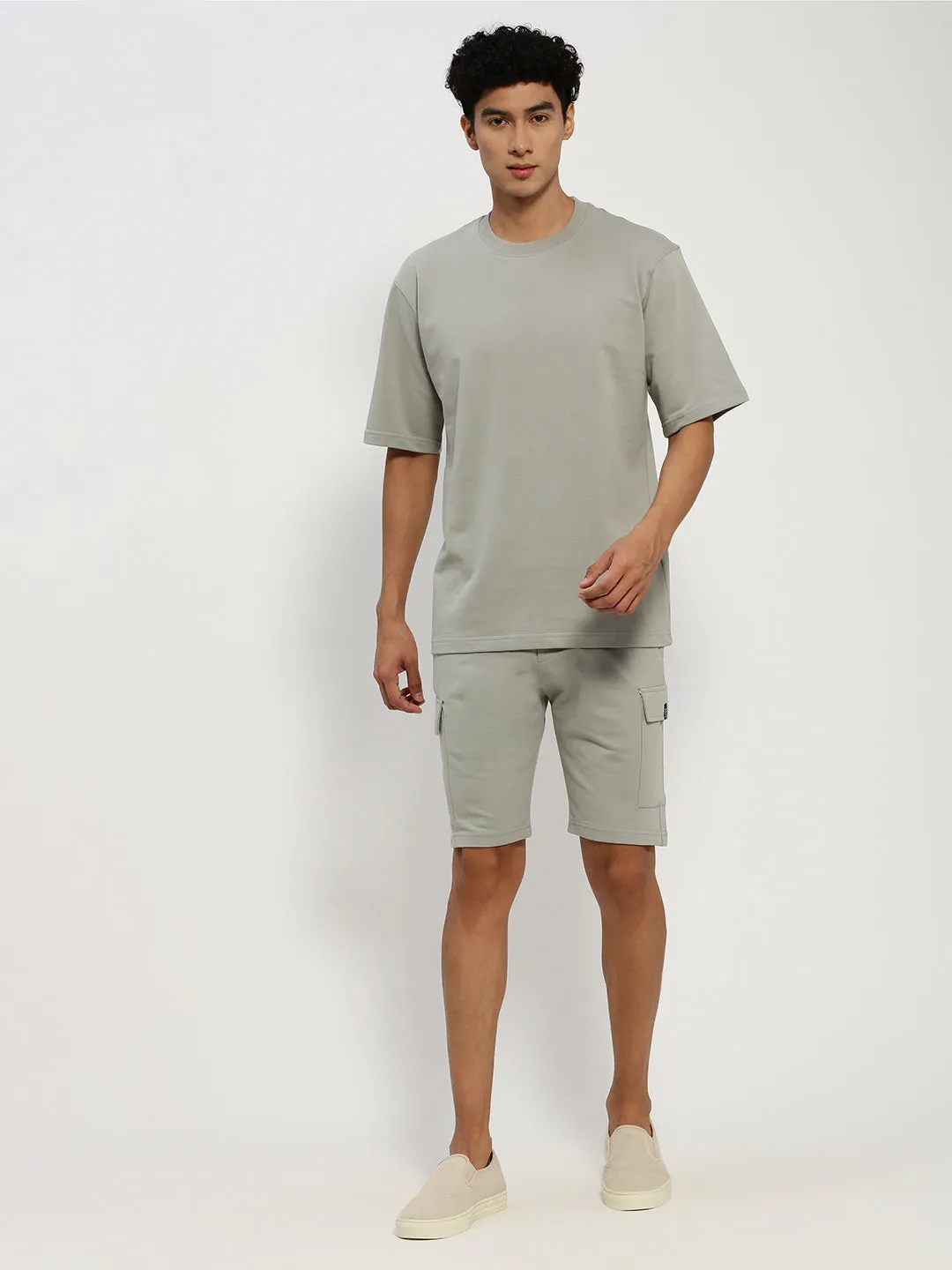 Men Grey Solid Co ordSet