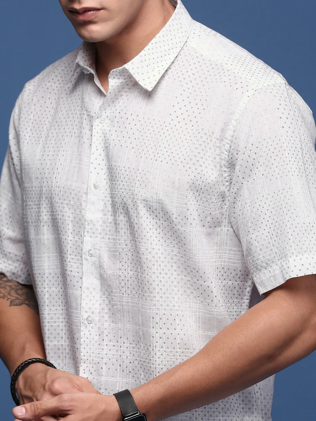 Men Micro Print White Slim Fit Shirt