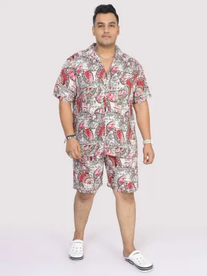 Men Plus Size Abstract Red Printed Half Sleeve Co-Ords