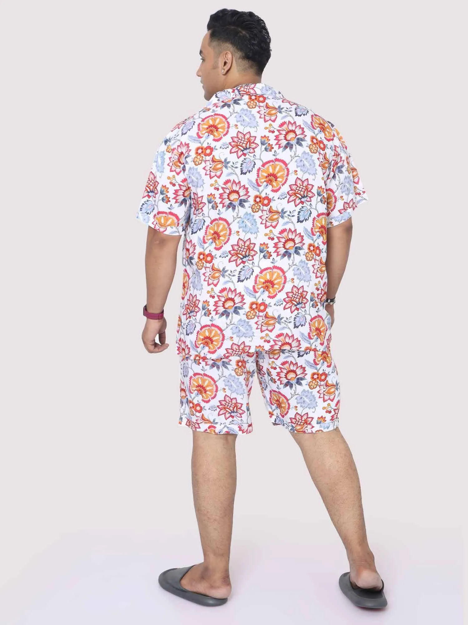 Men Plus Size Botanical Printed Half Sleeve Co-Ords