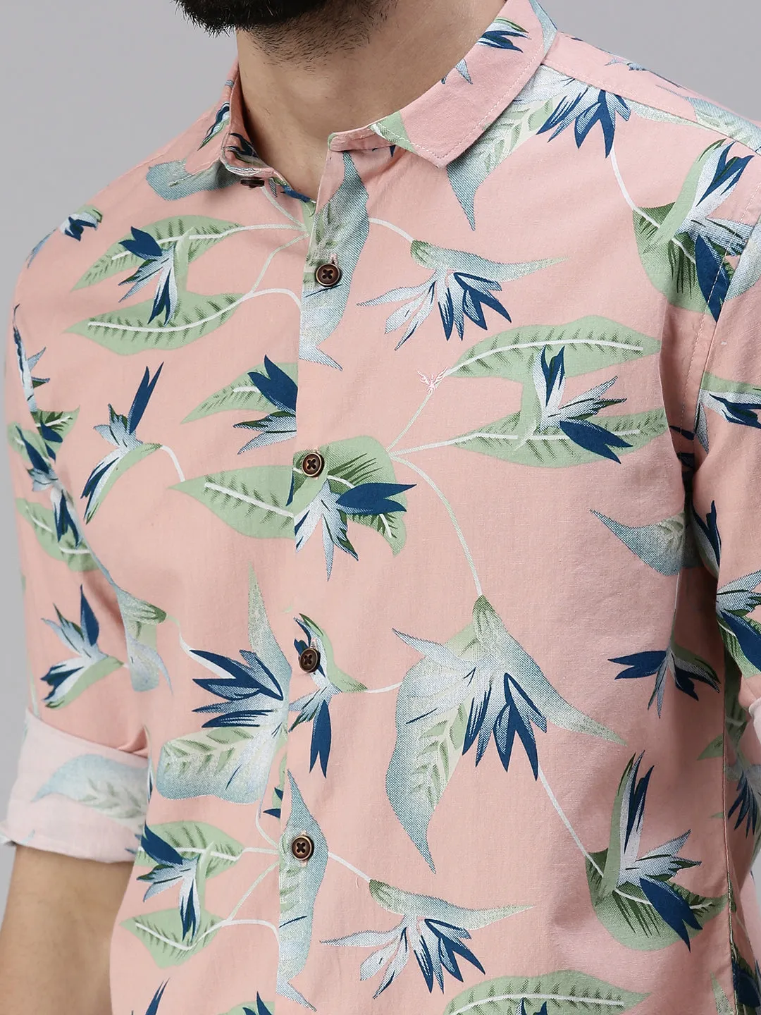 Men Spread Collar Printed Mauve Shirt