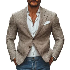 Men's Casual Cotton Linen Notch Lapel Single-breasted Slim-fit Blazer 54279361M