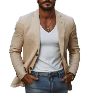 Men's Casual Cotton Linen Notch Lapel Single-breasted Slim-fit Blazer 84398690M