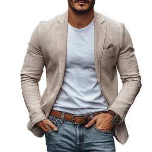 Men's Casual Cotton Linen Notch Lapel Single-breasted Slim-fit Blazer 96691474M