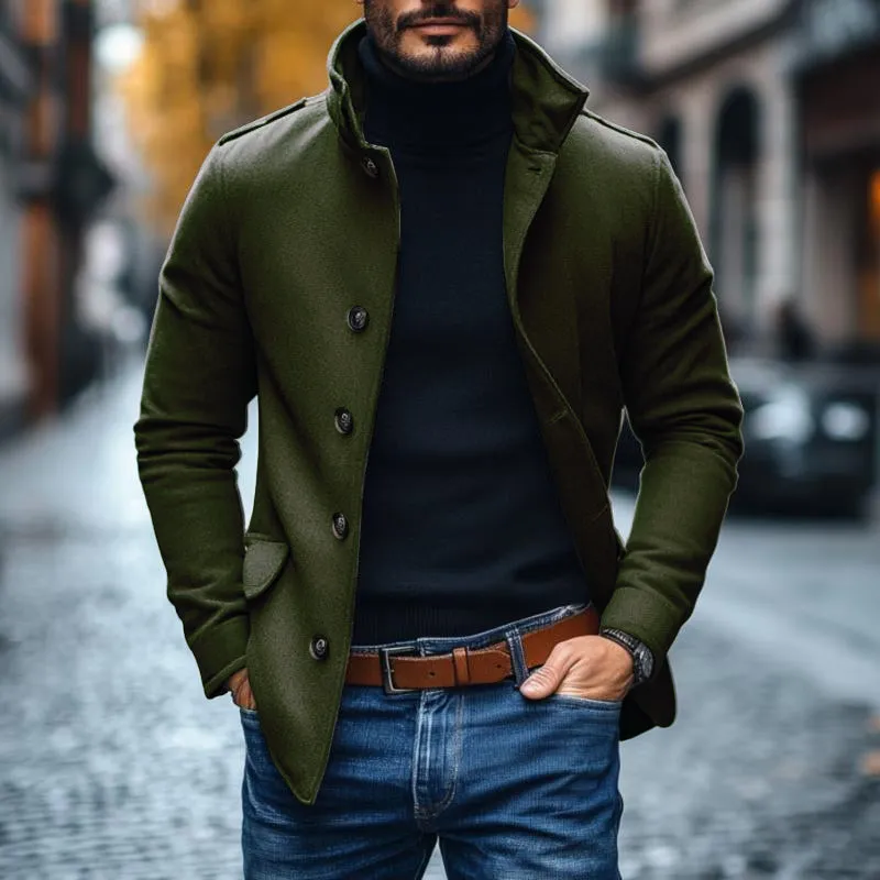 Men's Casual Wool Blend Lapel Single-breasted Slim Short Coat 85856791M