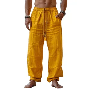 Men's Fashion Cotton And Linen Drawstring Straight Pants 82522773Y