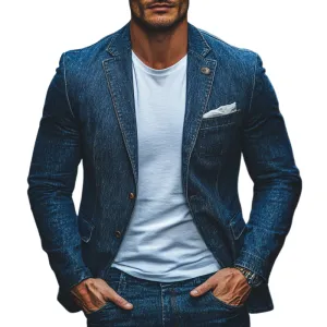 Men's Fashion Single-Breasted Lapel Denim Blazer 54839617Y