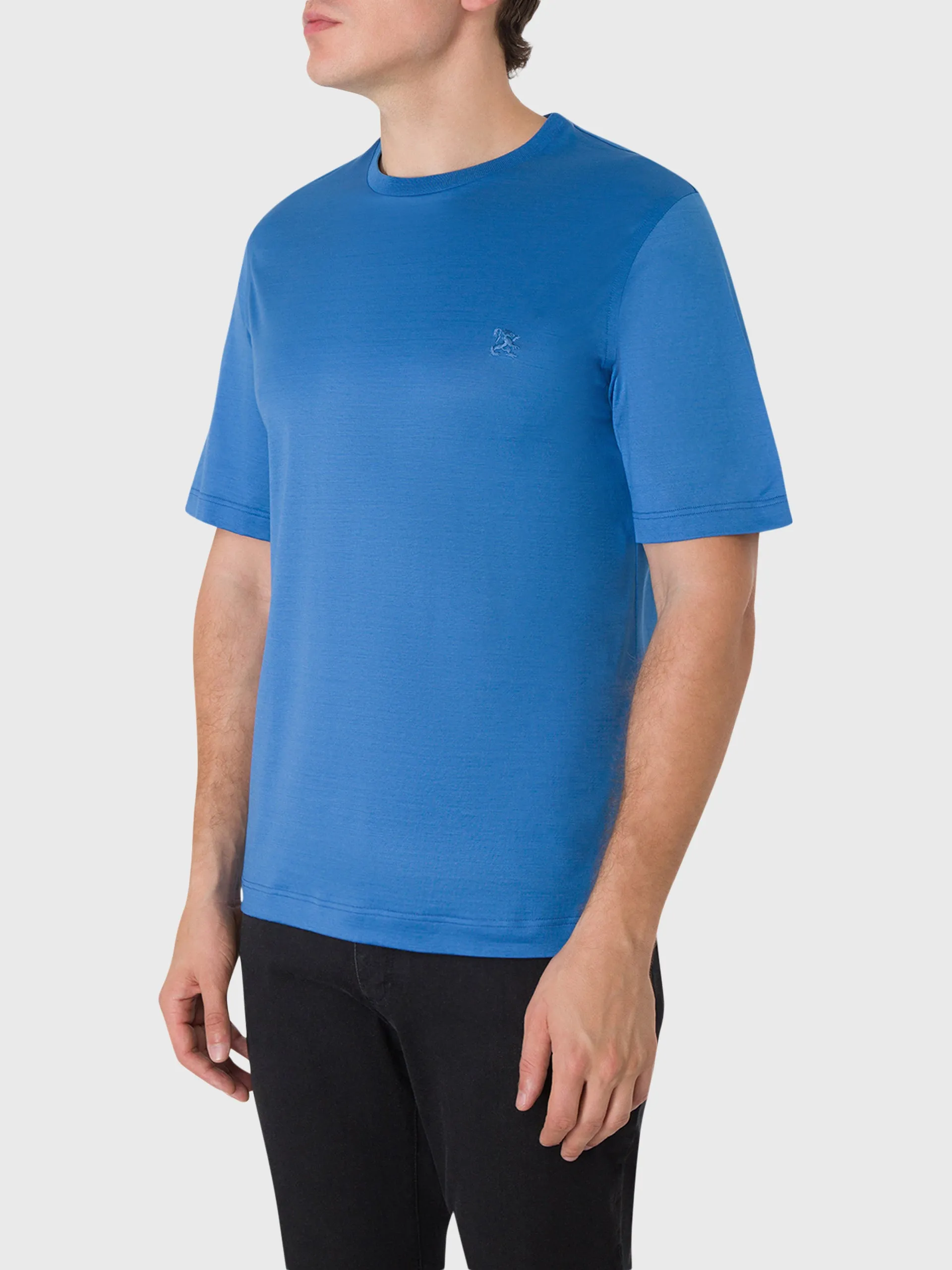 Micro Griffon Satin Finish Cotton T-Shirt Blue