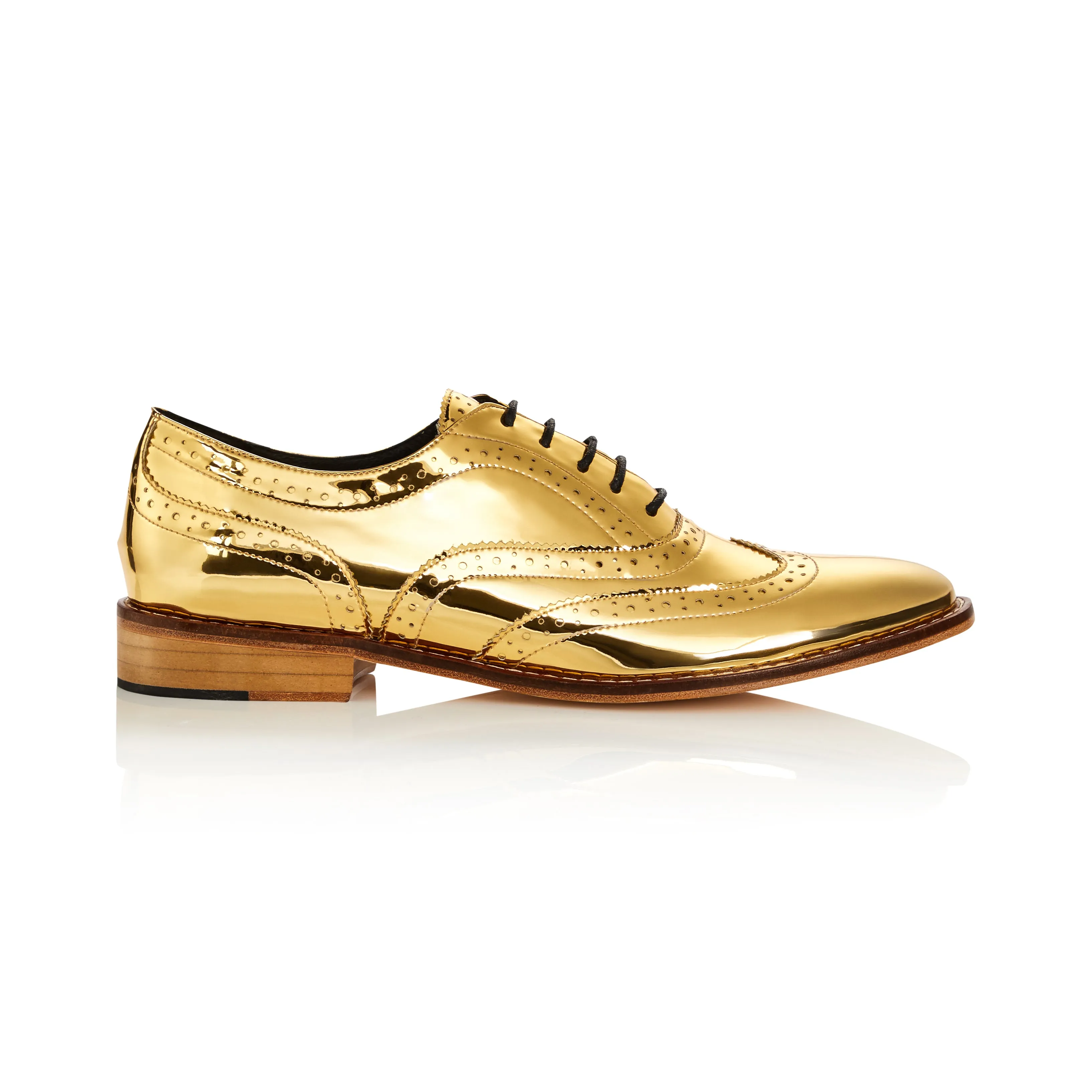 Mirror Finish Gold Metallic Brogue Shoes