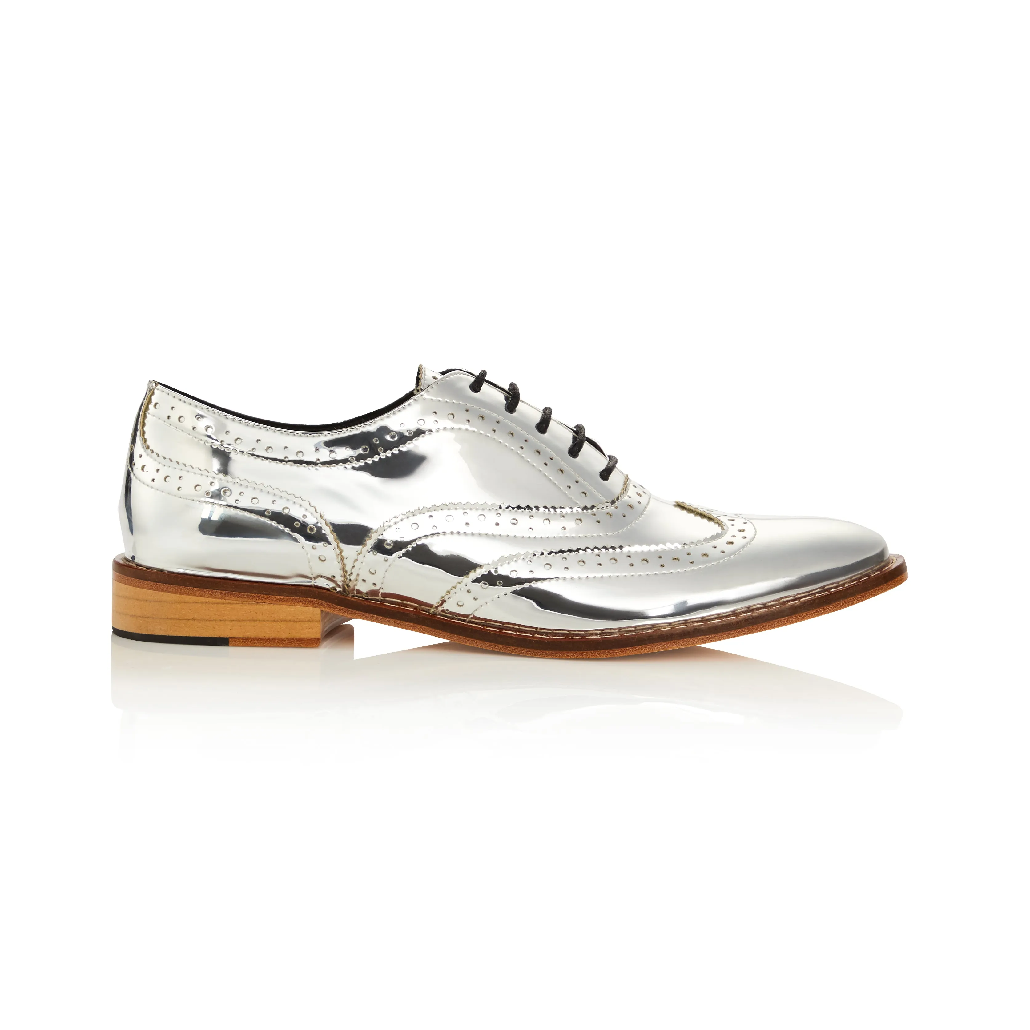 Mirror Finish Silver Brogue Shoes