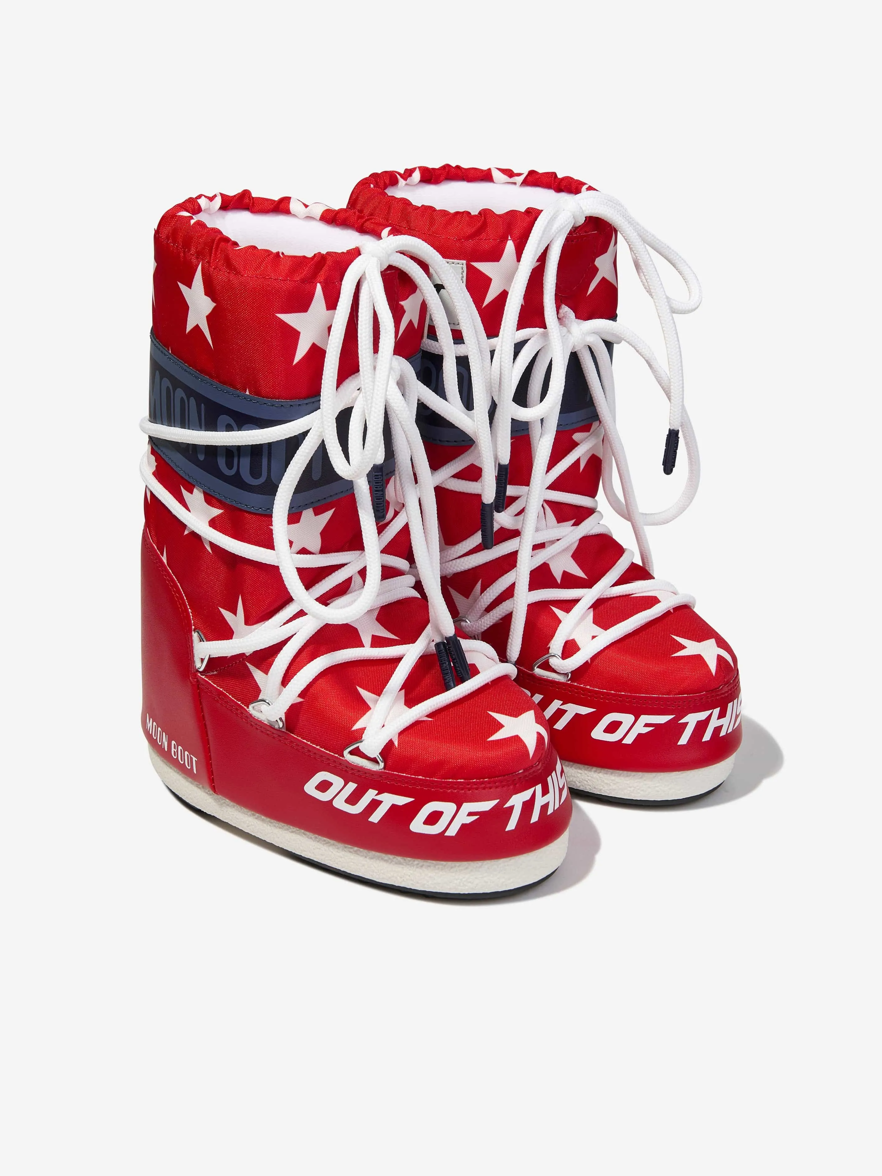 Moon Boot Kids Icon Retro Biker Stars Snow Boots in Red